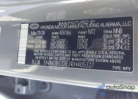 2024 Hyundai Tucson Sel z USA, uszkodzony, nr VIN 5NMJBCDE2RH405327